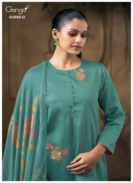 Ineza 4898 By Ganga Cotton Satin With Embroidery Dress Material